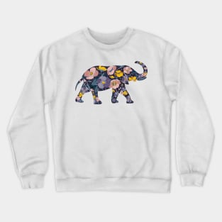 Floral Elephant Silhouette - Blue Crewneck Sweatshirt